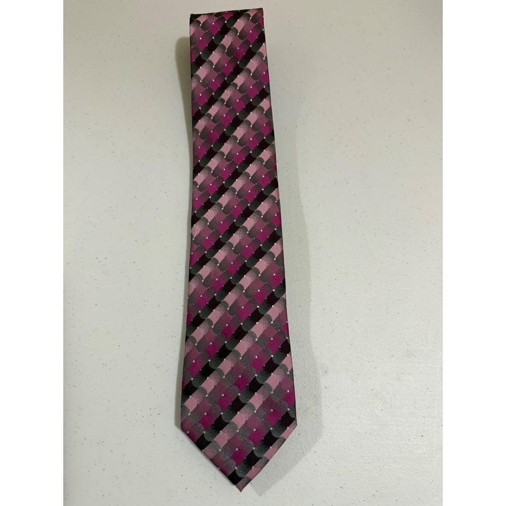 John Ashford Mens Pink Purple Grey Geometric Woven Polyester Necktie Tie